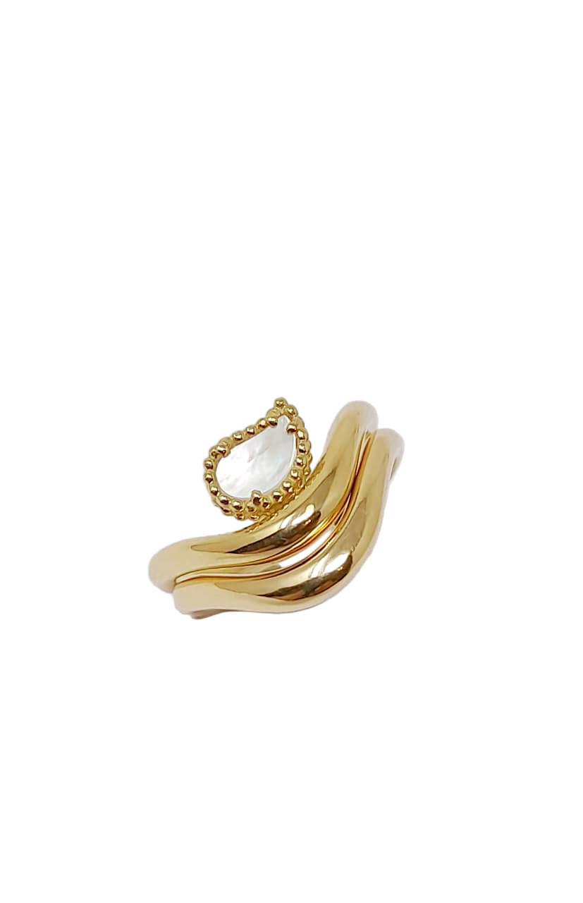 Gold and Carved Stone Kashmir Wave Ring