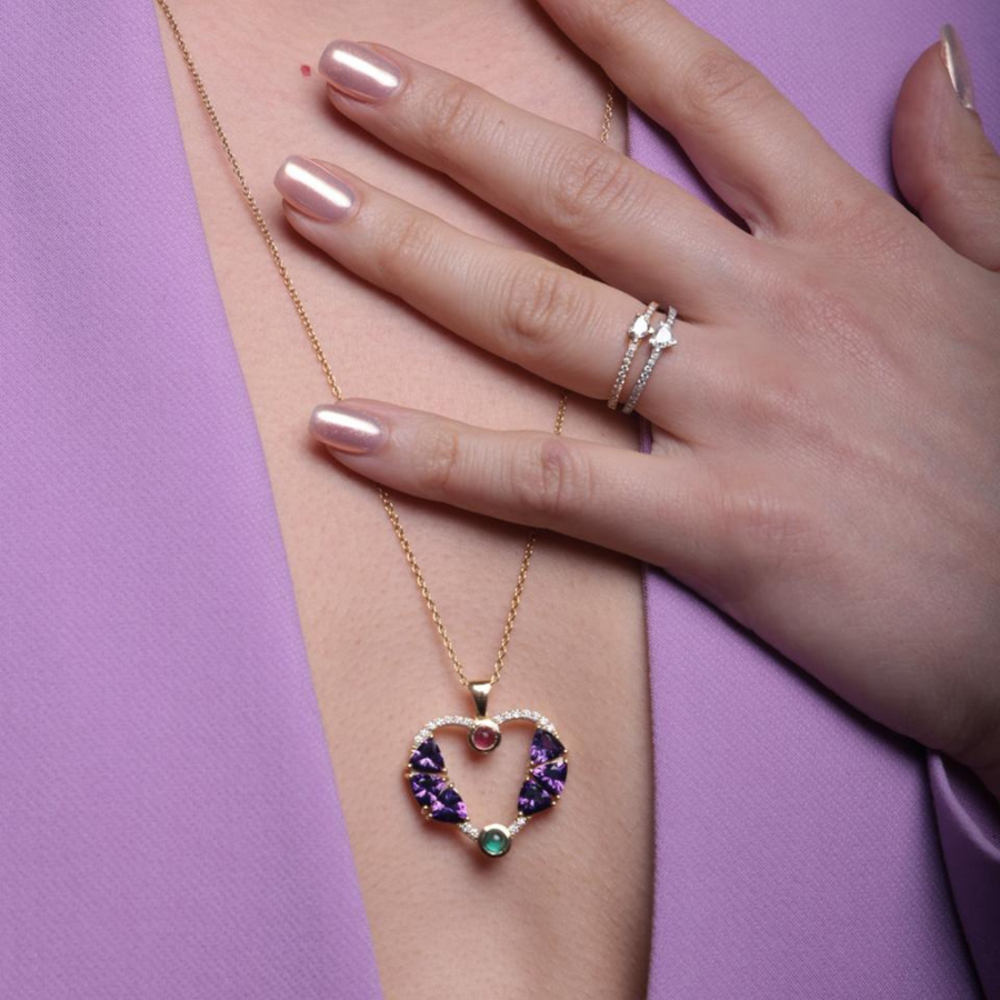 Vivid Trillion Cut Amethyst Heart Pendant