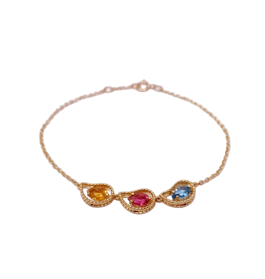 Three Kashmir Motifs with Semi Precious Stones on a Chain Bracelet