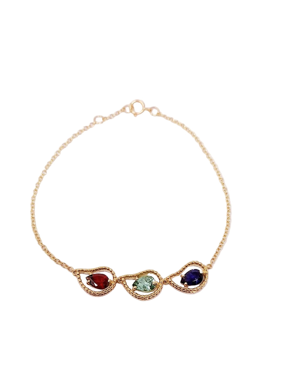 Three Kashmir Motifs with Semi Precious Stones on a Chain Bracelet
