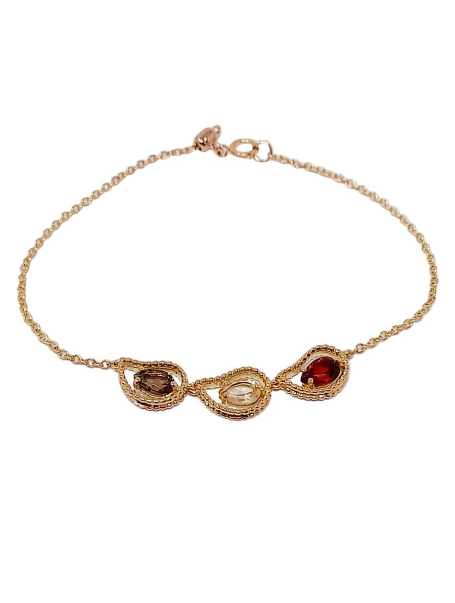 Three Kashmir Motifs with Semi Precious Stones on a Chain Bracelet
