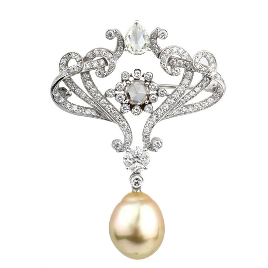 Golden Drop Cultured Pearl Brooch { GET A QUOTE}