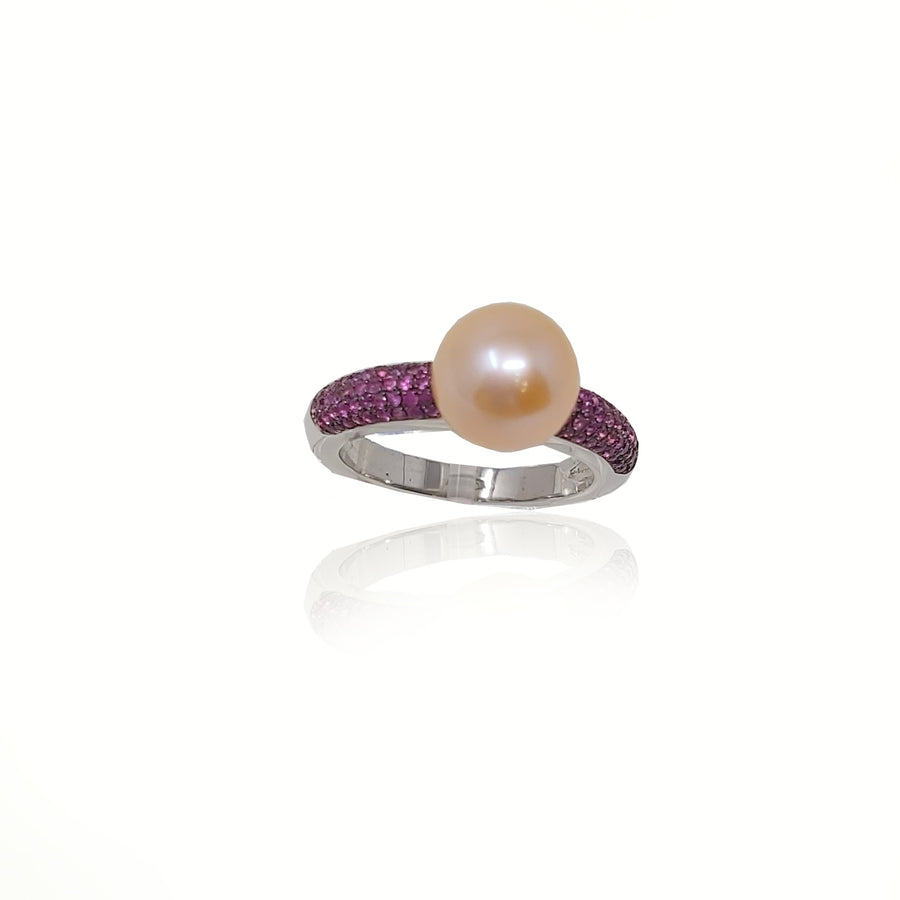 Pink Sapphire Cultured Pearl Solitaire Ring