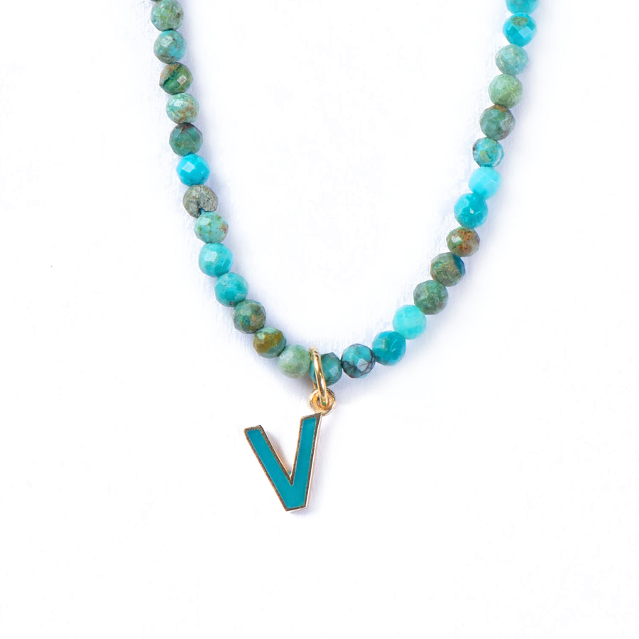 TURQUOISE ENAMELLED V ALPHABET