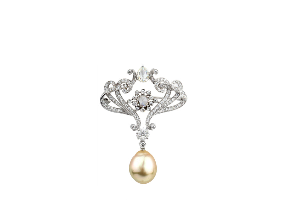 Golden Drop Cultured Pearl Brooch { GET A QUOTE}